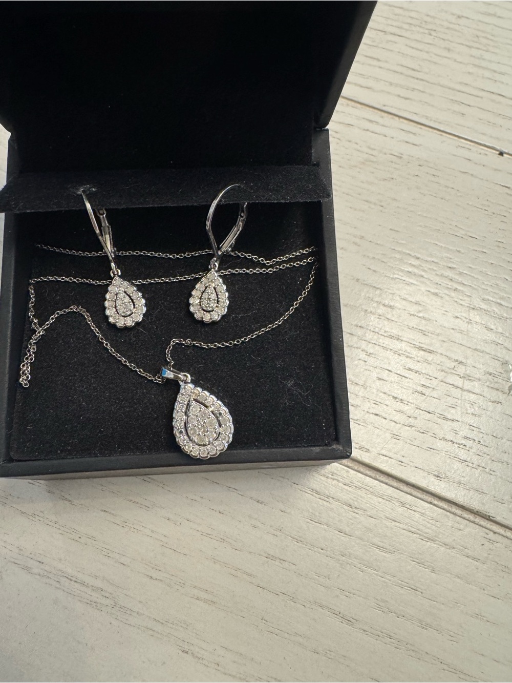 Diamond Teardrop Halo Cluster Necklace & Earring Set